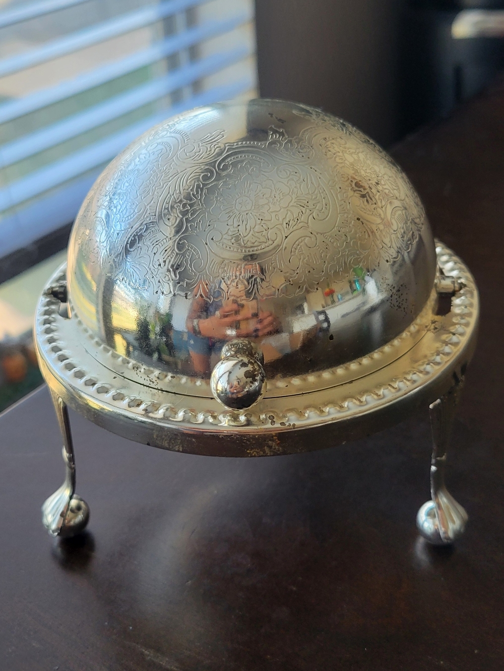 Silver Plated Dome Butter Warmer with Ornate Etching